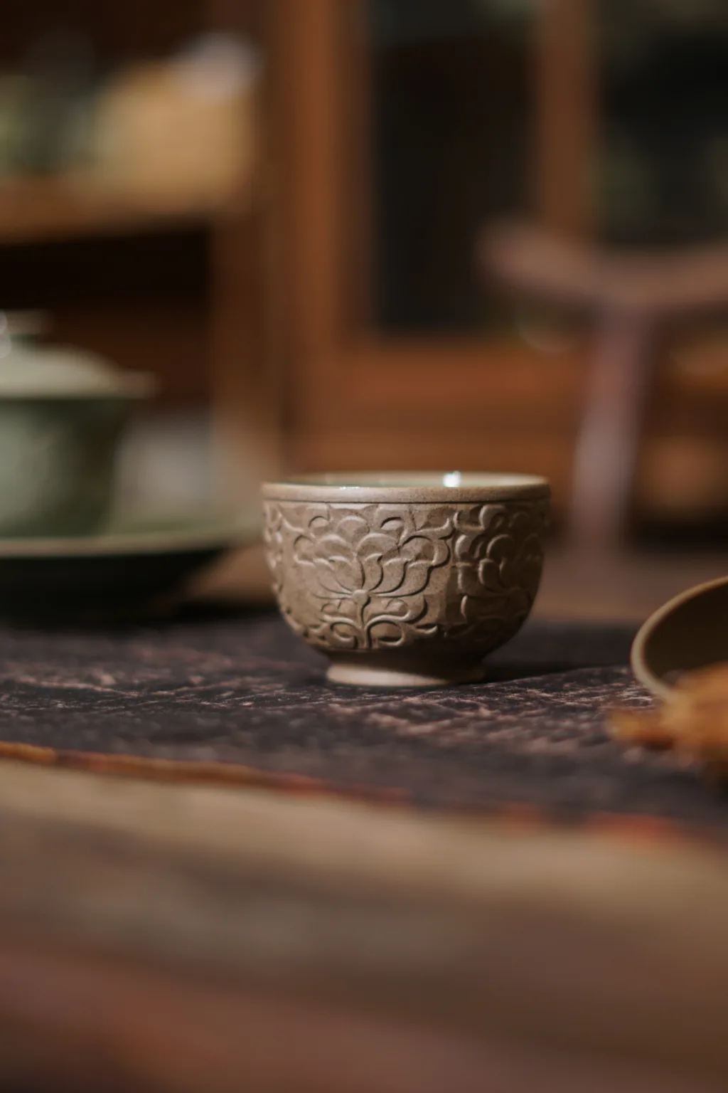 Handmade Peony Tea Cup 6 YMTEA peony teacup profile showing the cup form and surface detail
