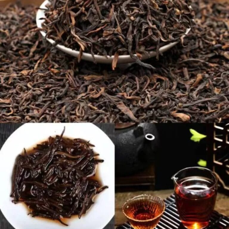 Authentic fermented dark tea from Yunnan China, premium loose leaf ripe shou puerh tea for traditional brewing.