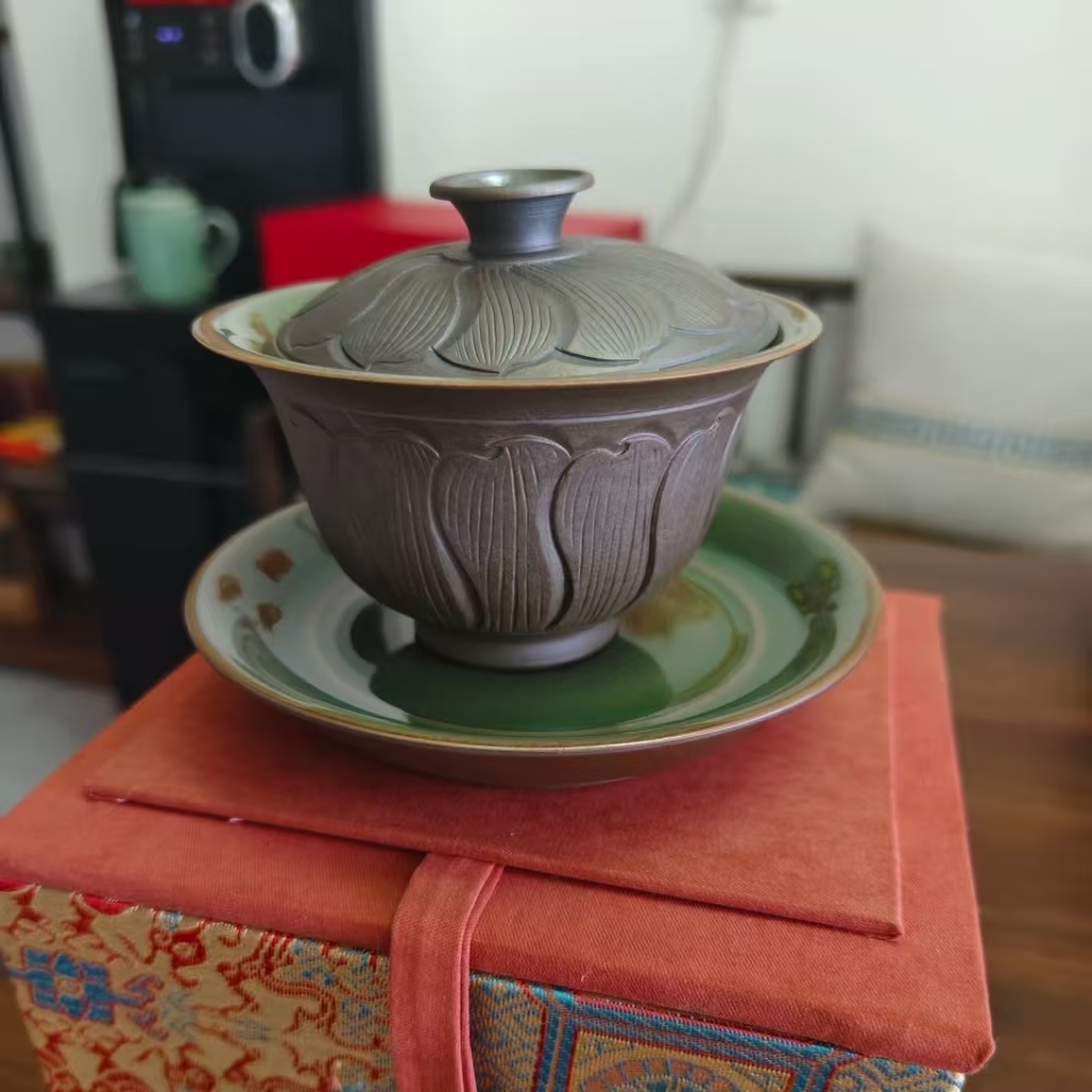 Yaozhou Kiln Pure Handmade Lidded Bowl Tea Set
