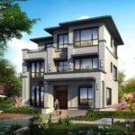 Modern 3-Storey Luxury Villa Architectural Plans & 3D Exterior Renderings — Complete Concept Design Package (Instant Digital Download)(09新中式-3层) 6 Architectural Design Drawings,